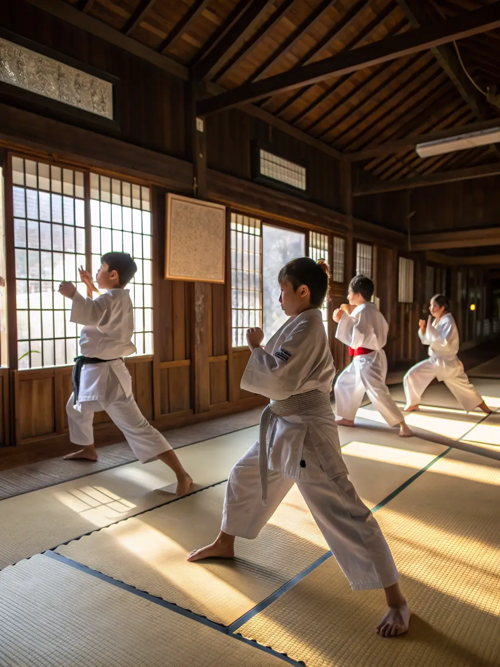 A group of students participating in a team-building exercise outside the dojo, highlighting the social and community aspects of YOKAI JUDO NEUVIC.