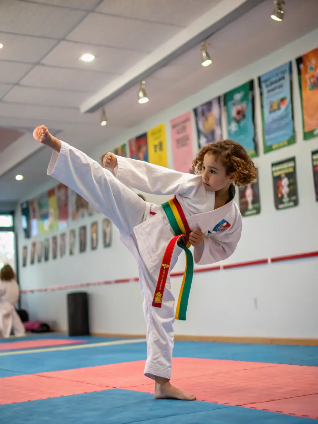 A focused image of a young student successfully executing a judo throw, demonstrating skill and confidence.