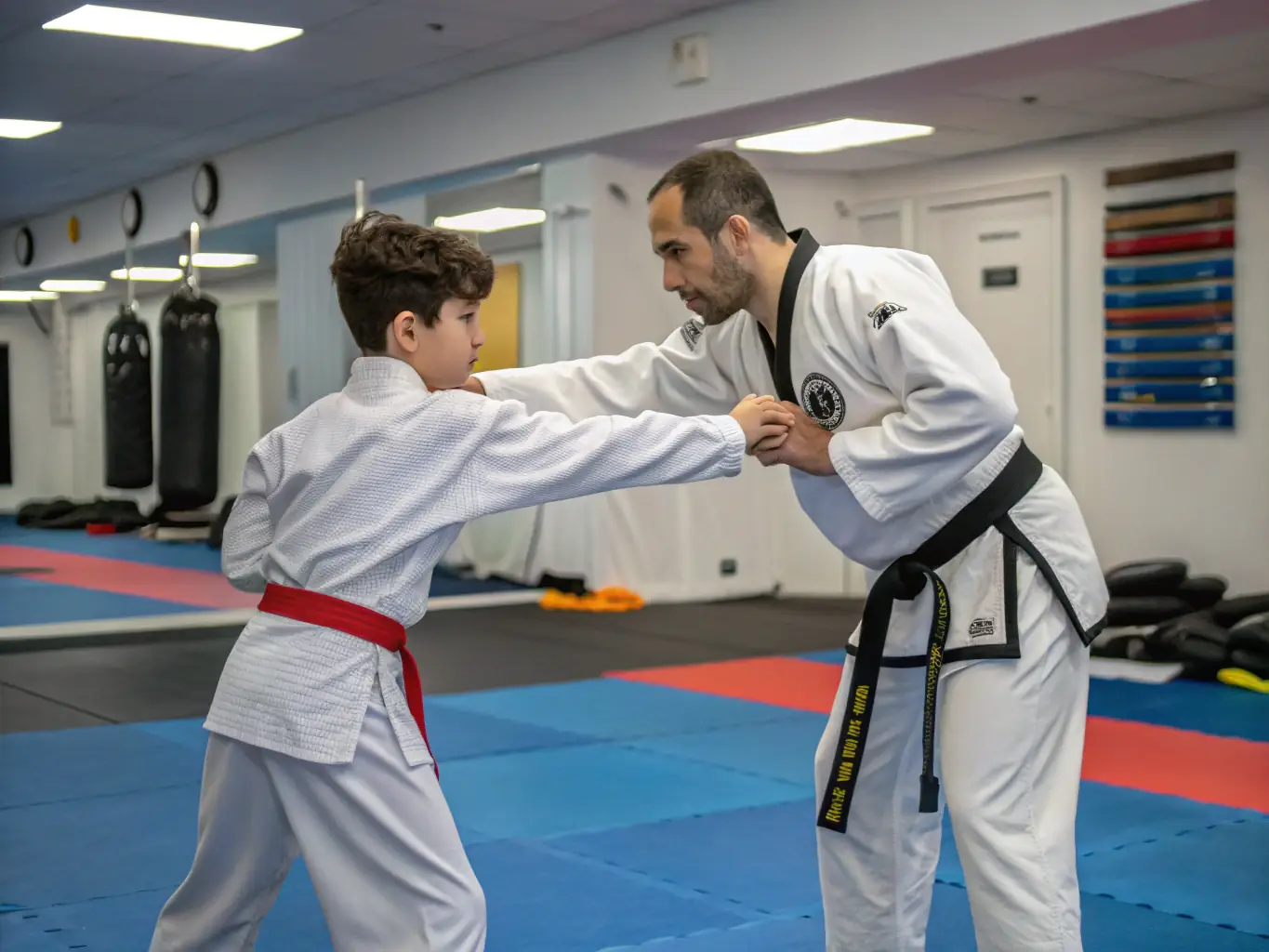 A focused image of students practicing Ju-Jitsu self-defense techniques, emphasizing the practical skills and adaptability taught at YOKAI JUDO NEUVIC.